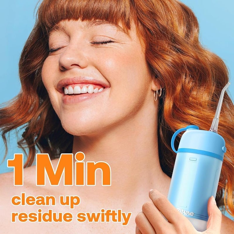 Bitvae Portable Mini Water Flosser for Teeth Collapsible Dental Floss & Water Pick Cordless Telescopic Tank, IPX7 Waterproof, Sensitive Teeth & Braces, Travel Ready (Blue) - Image 1