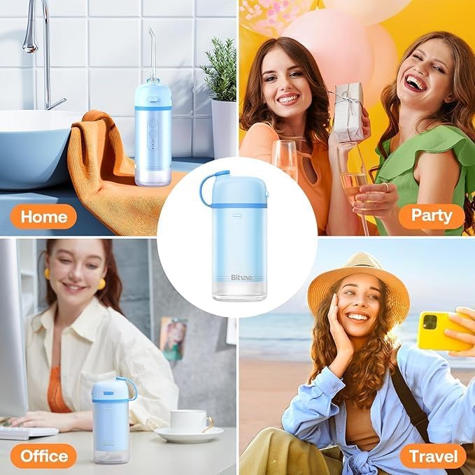 Bitvae Portable Mini Water Flosser for Teeth Collapsible Dental Floss & Water Pick Cordless Telescopic Tank, IPX7 Waterproof, Sensitive Teeth & Braces, Travel Ready (Blue) - Image 2