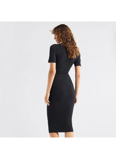 FAV Textured Bodycon Dress with Round Neck and Short Sleeves  - Image 3