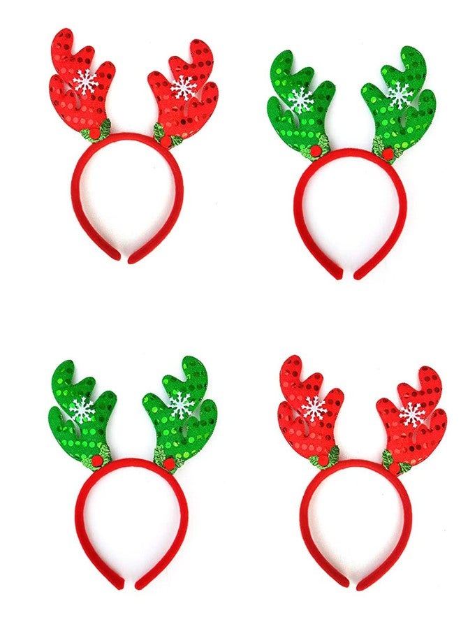 Infispace® Christmas Reindeer Antlers Headband with Bells for Adults (Green Red (Pack of 4)) - Image 1