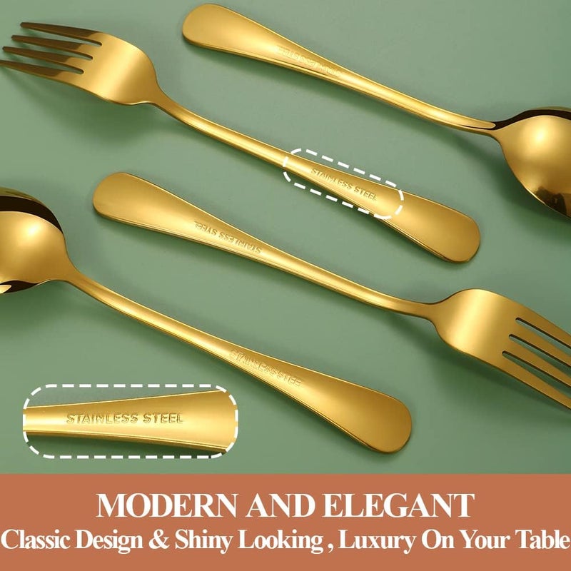 Lazycorner 50 Pcs Gold Silverware Set for 10 Food Grade Stainless Steel Flatware Set Include ForkKnifeSpoon Mirror Polished Eating Utensils Sets Reusable Silverwear Cutlery Set Dishwasher Safe - Image 5