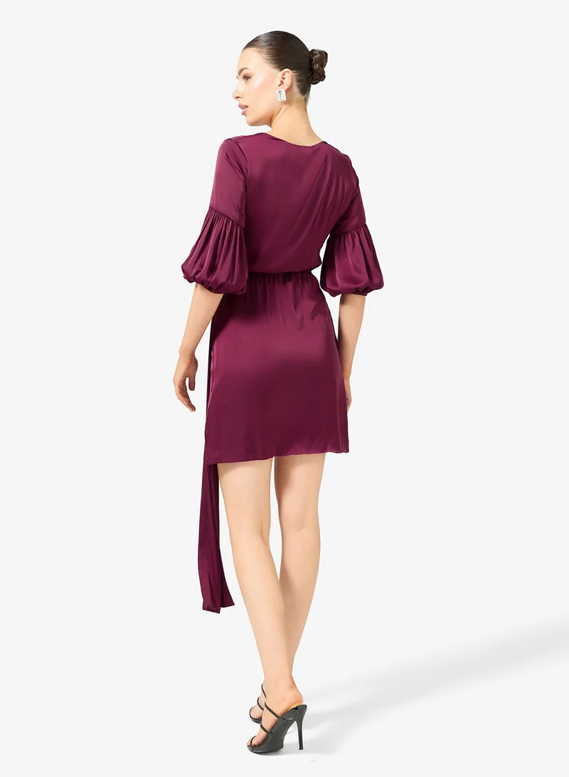 Rene Dramatic Side Bow-Tie Mini Dress