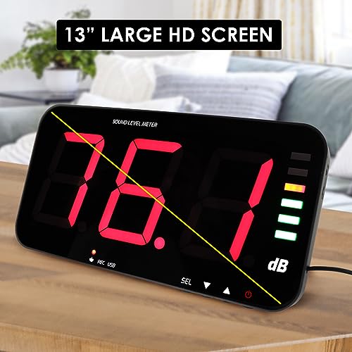 DANOPLUS Decibel Meter Recorder 13 Inches Sound Level Meter, Wall Mount Noise Meter for Classroom Sound Meter with 16.4ft Sensor, Buzzer Alarm and Unlimited Data Logging, Noise Meter Decibel for Studio, Home - Image 2