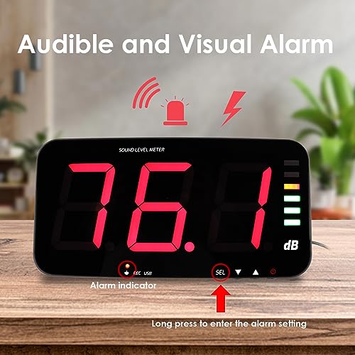 DANOPLUS Decibel Meter Recorder 13 Inches Sound Level Meter, Wall Mount Noise Meter for Classroom Sound Meter with 16.4ft Sensor, Buzzer Alarm and Unlimited Data Logging, Noise Meter Decibel for Studio, Home - Image 5