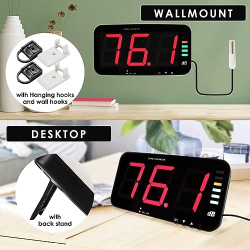 DANOPLUS Decibel Meter Recorder 13 Inches Sound Level Meter, Wall Mount Noise Meter for Classroom Sound Meter with 16.4ft Sensor, Buzzer Alarm and Unlimited Data Logging, Noise Meter Decibel for Studio, Home - Image 4