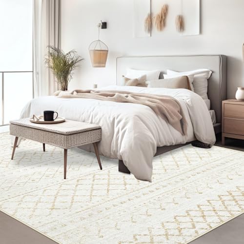 Aoyaomi Area Rug for Living Room 10x14: Large Washable Boho Moroccan Rugs Geometric Neutral Rug, Non-Slip Foldable Morden Farmhouse Indoor Floor Carpet for Bedroom Dining Room Home Office（Beige,10'x14'） - Image 3