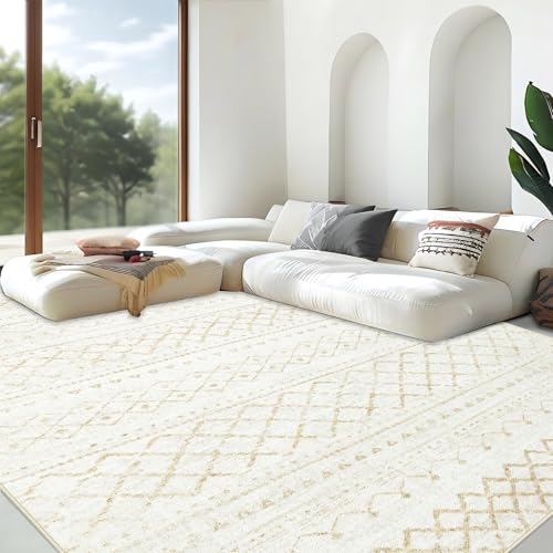 Aoyaomi Area Rug for Living Room 10x14: Large Washable Boho Moroccan Rugs Geometric Neutral Rug, Non-Slip Foldable Morden Farmhouse Indoor Floor Carpet for Bedroom Dining Room Home Office（Beige,10'x14'） - Image 1