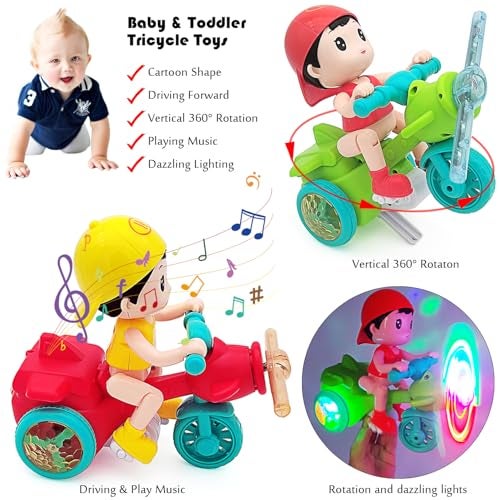 Tipmant Baby Toddler Electric Tricycle Toy Motorcycle Vehicle Stunt Performance Music Luminous Lights Kids Birthday Gifts RedBoy - Image 5