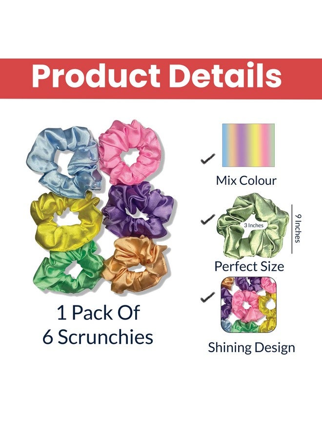 TEMPERIA (6 pcs) Silk Satin Scrunchies For Women & Girls - Stylish Luxury Ponytail Rubber Band Ties for Hair - Light Colours Same As Shown (MN02) - Image 2