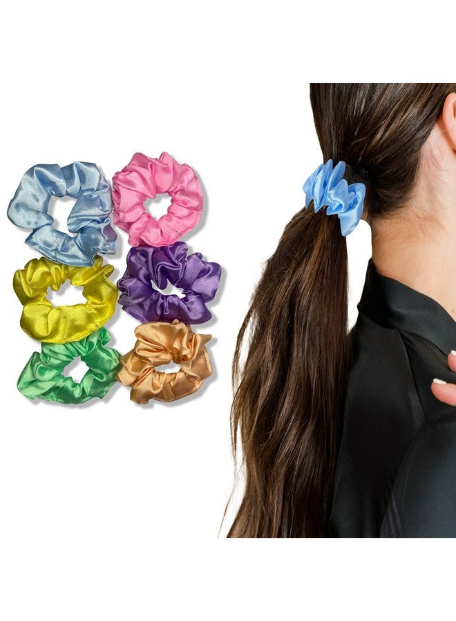 TEMPERIA (6 pcs) Silk Satin Scrunchies For Women & Girls - Stylish Luxury Ponytail Rubber Band Ties for Hair - Light Colours Same As Shown (MN02) - Image 1