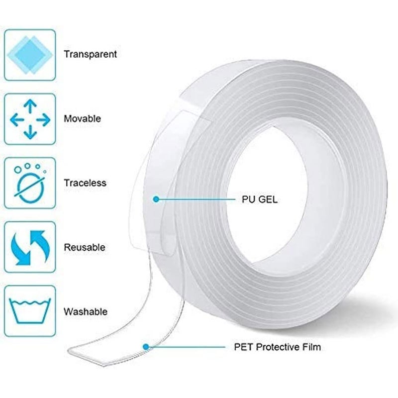 ARABELLA RETAIL ARABELLA RETAIL Double Sided Tape Transparent Strong Adhesive Mounting Trackless Removable Washable for Tape for Posters Carpets Photo Frames KitchenOfficeCar Decor3 Meter  - Image 5