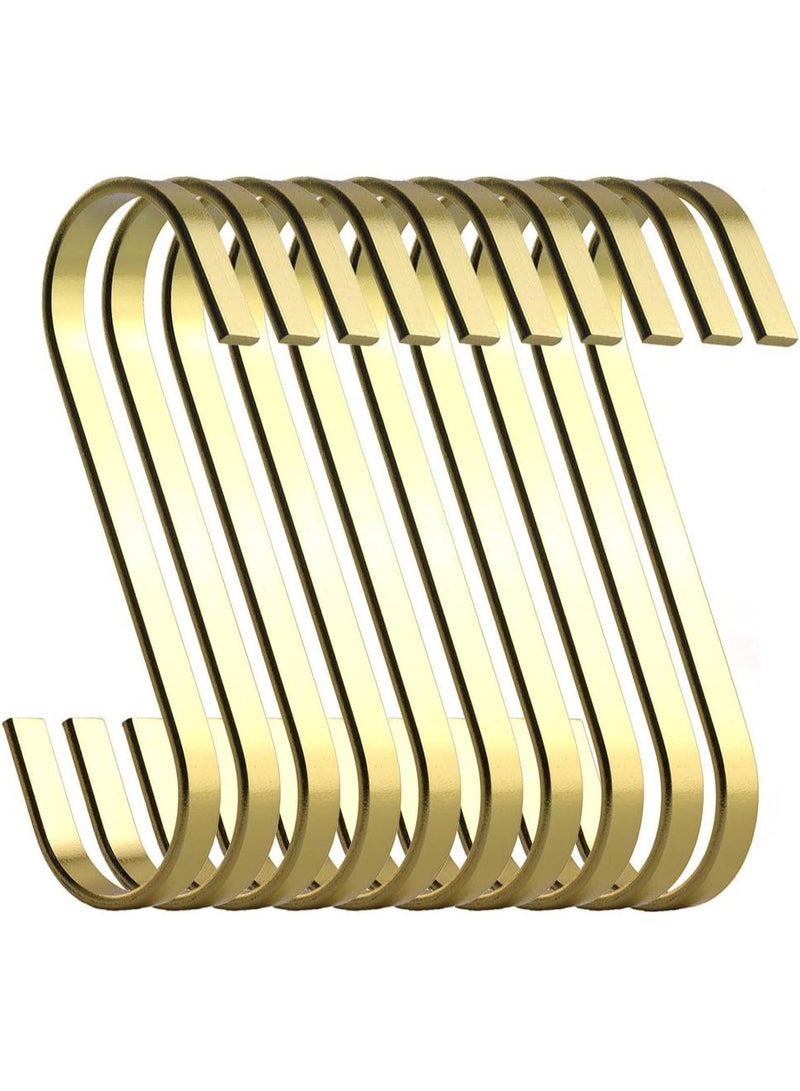 12-Pack 4.5 Inch Gold Chrome Finish Steel Hanging Flat Hooks - S Shaped Hook Heavy-Duty S Hooks, for Kitchenware, Pots, Utensils, Plants, Towels, Gardening Tools, Clothes