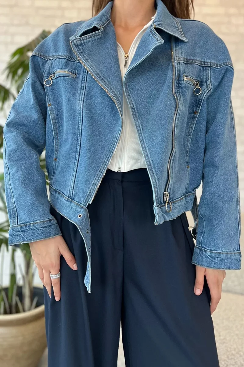 جولسلي Rose Waist Belted Jean Jacket
