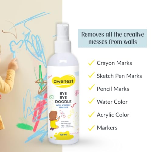 awenest Bye Bye Food Stain & Bye Bye Doodle Combo | Fabric Stain Remover + Wall Scribble Cleaner | Removes Food, Oil, Ink, Crayon, Pencil, Sketch & Acrylic Marks | Safe, Plant-Based Cleaning Sprays - Image 2