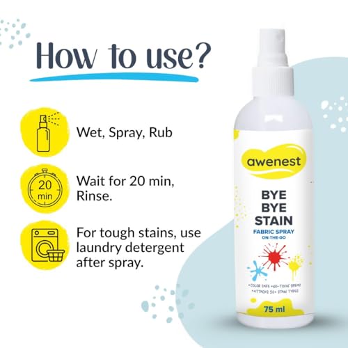 awenest Bye Bye Food Stain & Bye Bye Doodle Combo | Fabric Stain Remover + Wall Scribble Cleaner | Removes Food, Oil, Ink, Crayon, Pencil, Sketch & Acrylic Marks | Safe, Plant-Based Cleaning Sprays - Image 4