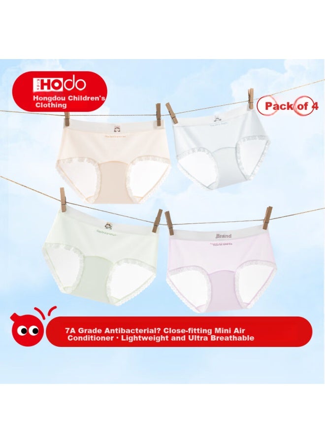 Red Bean Hodo Girls' Ice Silk Comfortable Breathable Developmental Period Triangle Underwear Summer Thin Antibacterial Seamless 4-pack - Image 1