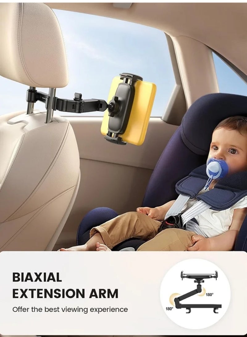 Car Headrest Tablet Holder - [3 in 1 Extension Arm] Adjustable Tablet Car Mount for Back Seat, Road Trip Essentials for Kids, for 4.7-11" Device Like iPad Pro, Air, Mini, Galaxy, Fire, Black - Image 2