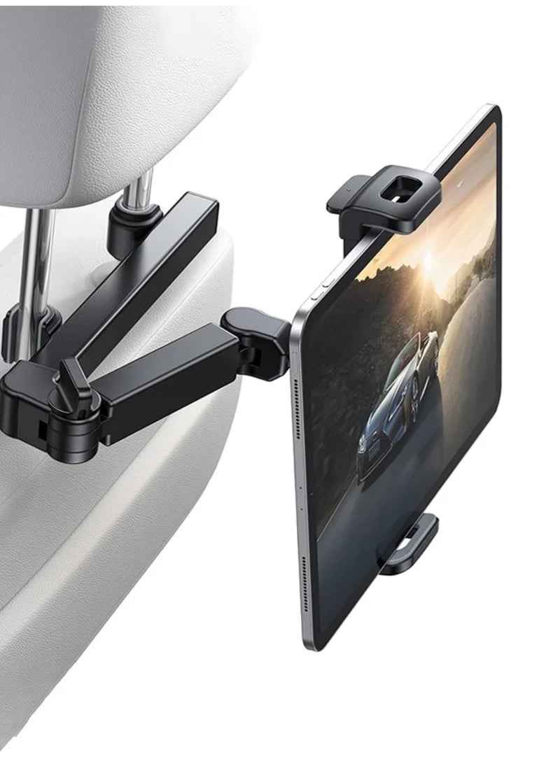 Car Headrest Tablet Holder - [3 in 1 Extension Arm] Adjustable Tablet Car Mount for Back Seat, Road Trip Essentials for Kids, for 4.7-11" Device Like iPad Pro, Air, Mini, Galaxy, Fire, Black - Image 1