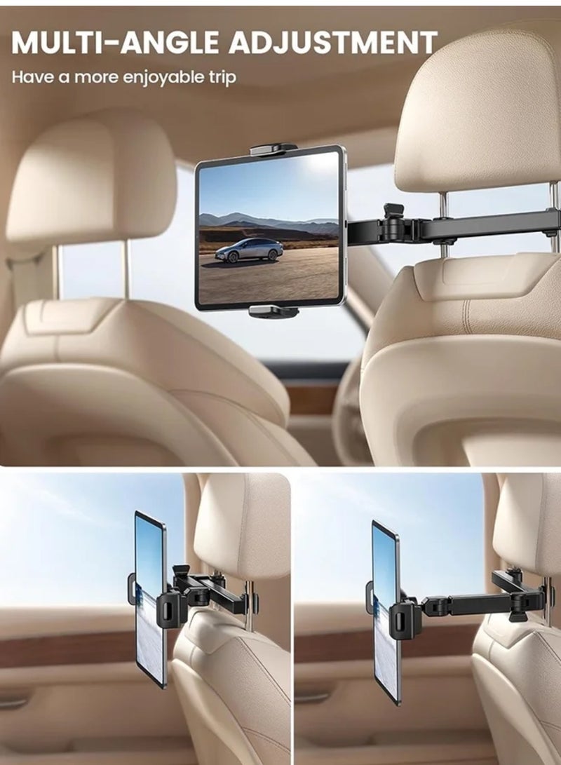 Car Headrest Tablet Holder - [3 in 1 Extension Arm] Adjustable Tablet Car Mount for Back Seat, Road Trip Essentials for Kids, for 4.7-11" Device Like iPad Pro, Air, Mini, Galaxy, Fire, Black - Image 3