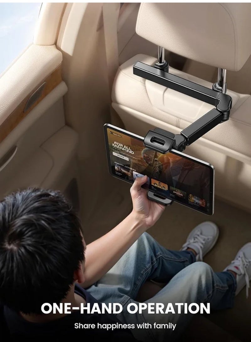 Car Headrest Tablet Holder - [3 in 1 Extension Arm] Adjustable Tablet Car Mount for Back Seat, Road Trip Essentials for Kids, for 4.7-11" Device Like iPad Pro, Air, Mini, Galaxy, Fire, Black - Image 4