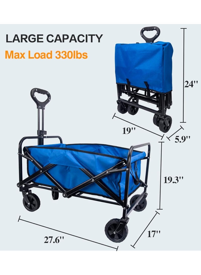 Generic Portable Utility Wagon Home Garden Wagon Cart with Storage Basket Folding Cart Camping Cart Outdoor Wagon 4 Wheels Beach Trolley Blue  - Image 2