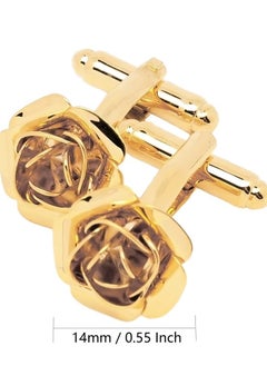 Gold Plated Rose Flower Cufflinks for Men Floral Men's Cuff Link Set for Wedding Shirt Party Business Birthday Anniversary Dress