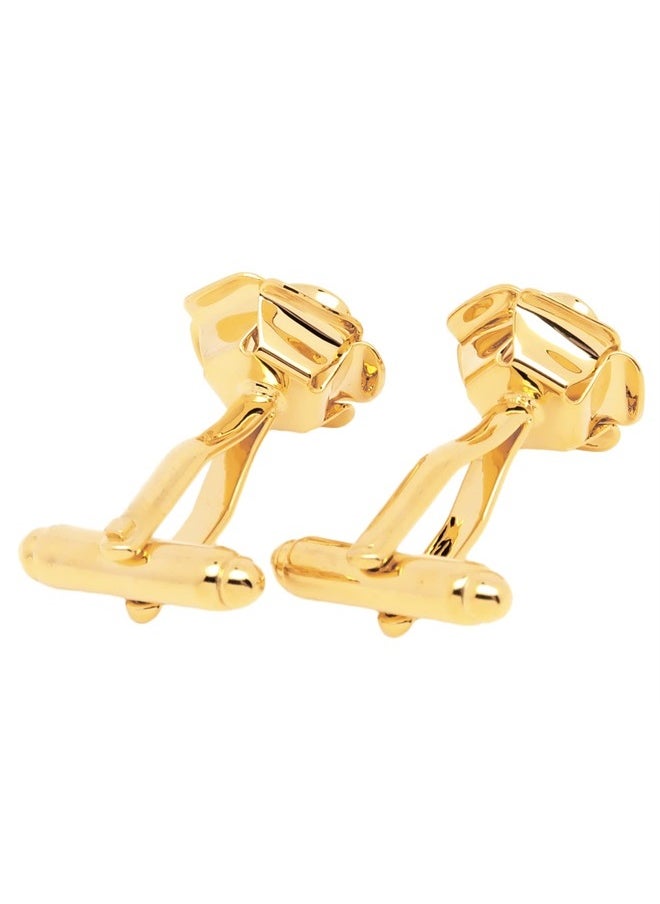 Jonwo - Gold Plated Rose Flower Cufflinks for Men Floral Men's Cuff Link Set for Wedding Shirt Party Business Birthday Anniversary Dress - Image 1