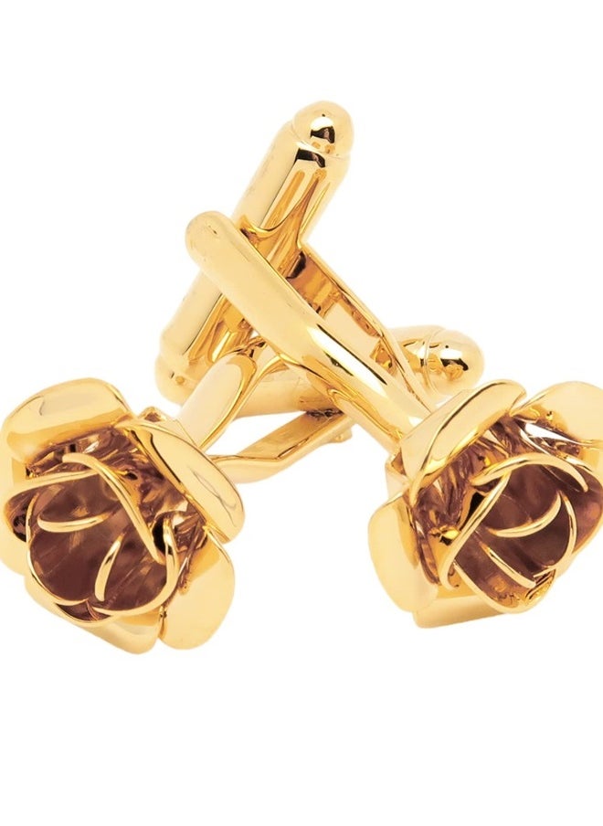 Jonwo - Gold Plated Rose Flower Cufflinks for Men Floral Men's Cuff Link Set for Wedding Shirt Party Business Birthday Anniversary Dress - Image 1