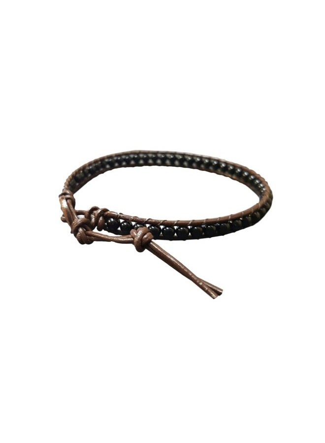 88 INFINITYEE888 Onyx Bead Anklet bracelet 10-10.5 inches woven with Leather cord beautiful handmade hippie bohemian Unisex Anklet Gift Idea for Both Men Women Boy Girl - Image 1