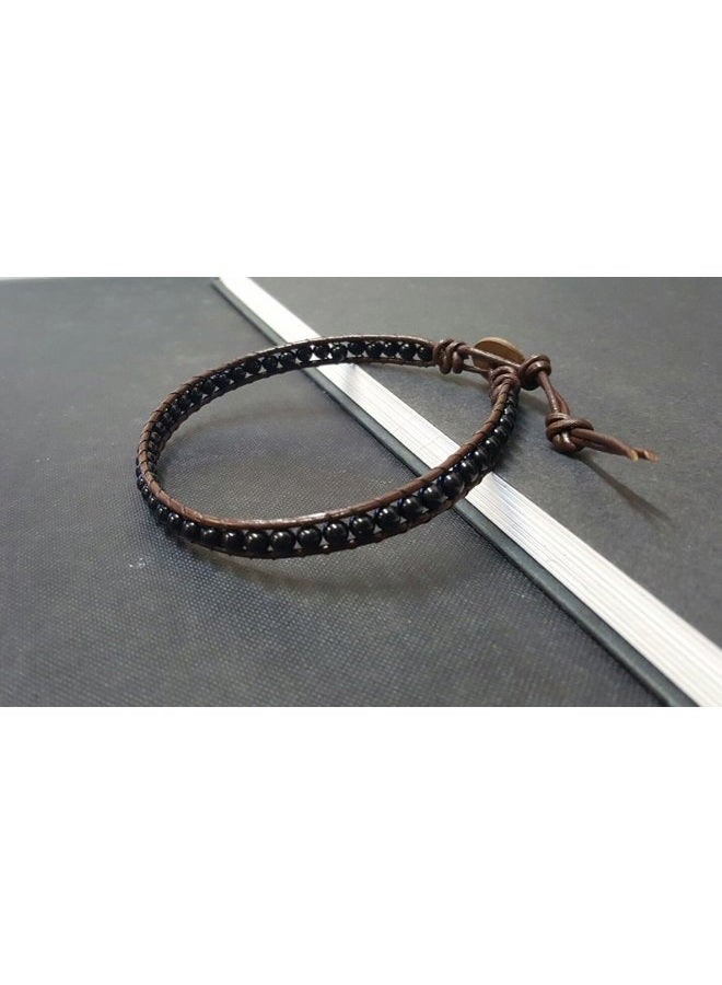 88 INFINITYEE888 Onyx Bead Anklet bracelet 10-10.5 inches woven with Leather cord beautiful handmade hippie bohemian Unisex Anklet Gift Idea for Both Men Women Boy Girl - Image 2