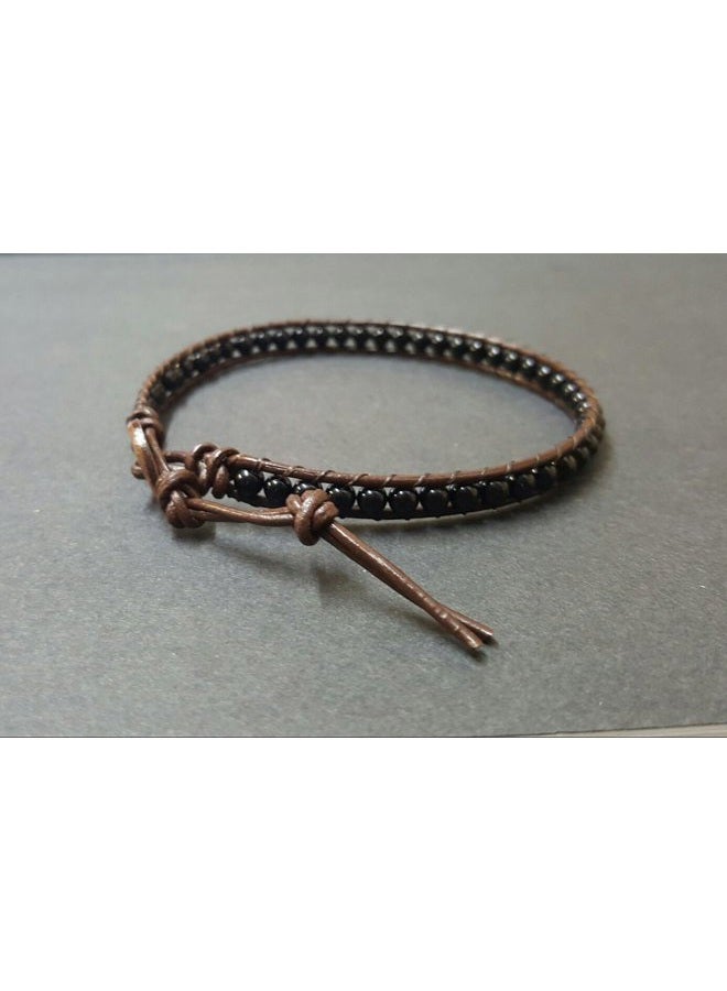 88 INFINITYEE888 Onyx Bead Anklet bracelet 10-10.5 inches woven with Leather cord beautiful handmade hippie bohemian Unisex Anklet Gift Idea for Both Men Women Boy Girl - Image 3