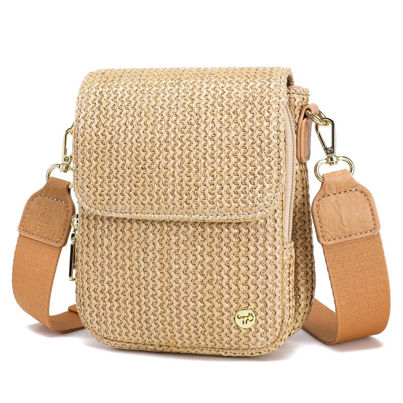 Haytijoe Faux Straw Crossbody Bags for Women Small Summer Purse RFID Woven Phone Bag Travel Beach Hawaiian Essentials Gifts(Khaki) - Image 1