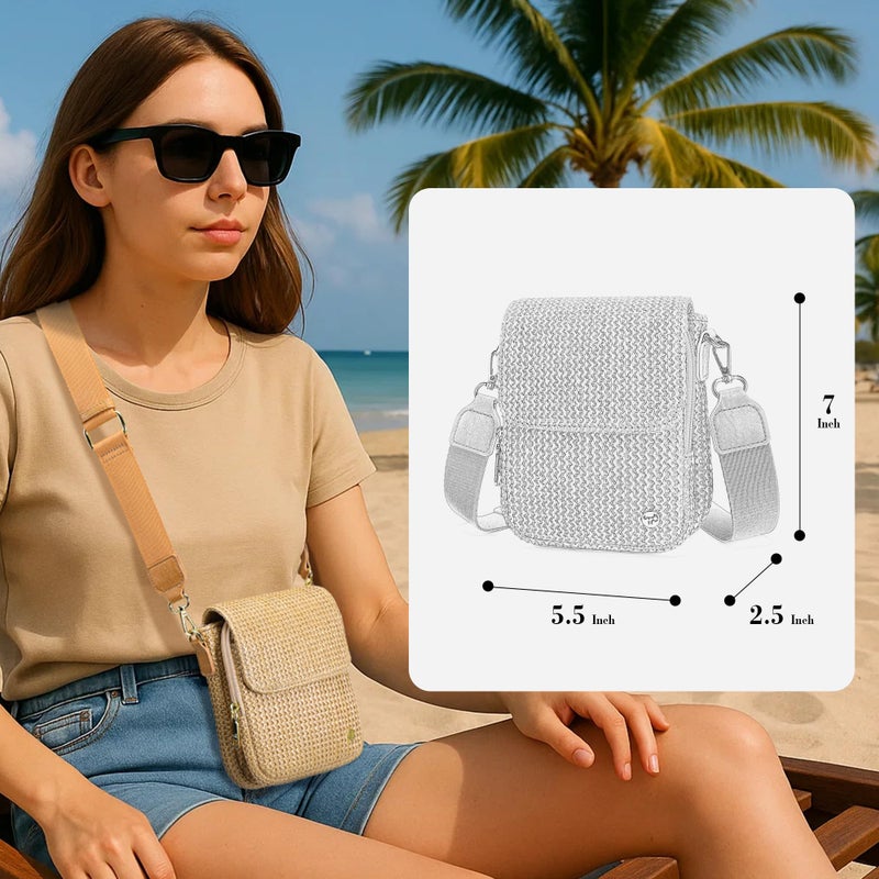 Haytijoe Faux Straw Crossbody Bags for Women Small Summer Purse RFID Woven Phone Bag Travel Beach Hawaiian Essentials Gifts(Khaki) - Image 2