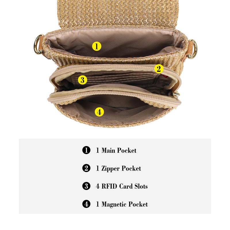 Haytijoe Faux Straw Crossbody Bags for Women Small Summer Purse RFID Woven Phone Bag Travel Beach Hawaiian Essentials Gifts(Khaki) - Image 4