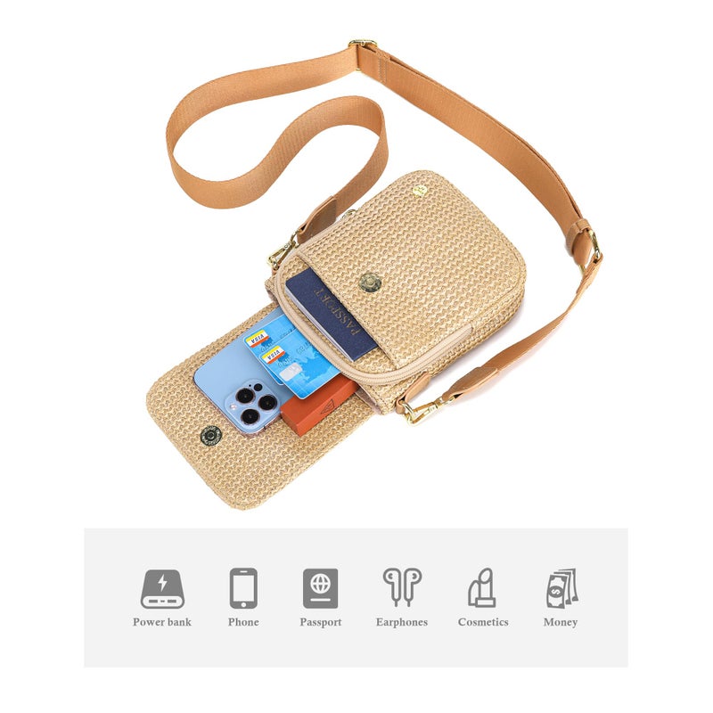 Haytijoe Faux Straw Crossbody Bags for Women Small Summer Purse RFID Woven Phone Bag Travel Beach Hawaiian Essentials Gifts(Khaki) - Image 5