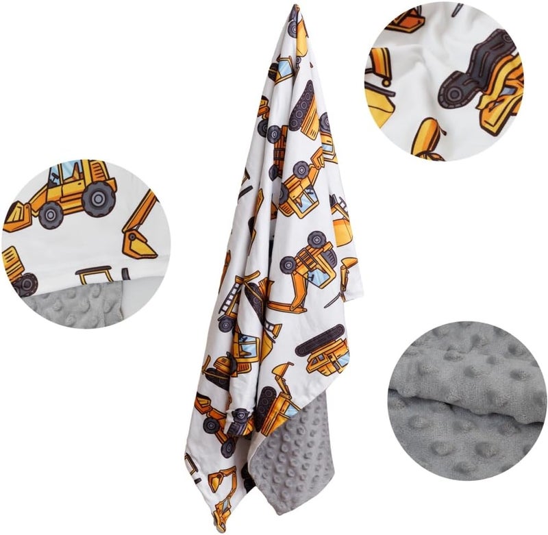 FIGEPO New Born Baby Boy Double Layer Fuzzy Nursery Toddler Blanket  Soft Minky Daycare With Dotted Backing for Baby Shower Birthday Gift  30 x 40 Inch Construction 1 - Image 5