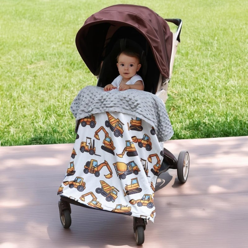 FIGEPO New Born Baby Boy Double Layer Fuzzy Nursery Toddler Blanket  Soft Minky Daycare With Dotted Backing for Baby Shower Birthday Gift  30 x 40 Inch Construction 1 - Image 2