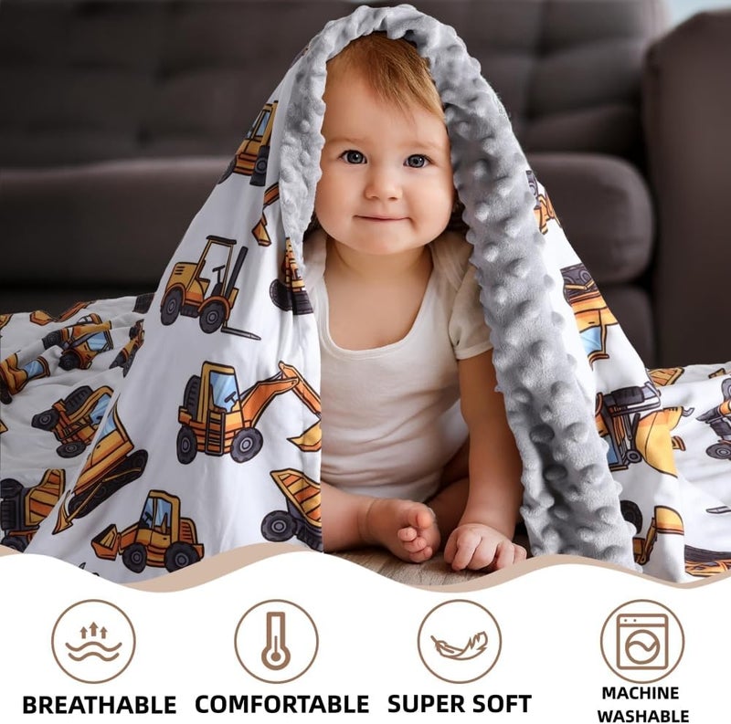 FIGEPO New Born Baby Boy Double Layer Fuzzy Nursery Toddler Blanket  Soft Minky Daycare With Dotted Backing for Baby Shower Birthday Gift  30 x 40 Inch Construction 1 - Image 4