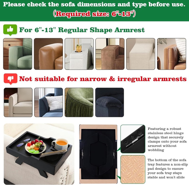 GHKINMAL Couch Cup Holder Tray, 15.4"x9.9" Large 4 in 1 Couch Arm Tray with 360Â°Rotated Phone Holder, Non-Slip Clip on Side Table for Drinks/Remote/Snacks, Ideal Gift for Husband, Wife, Parents - Image 4