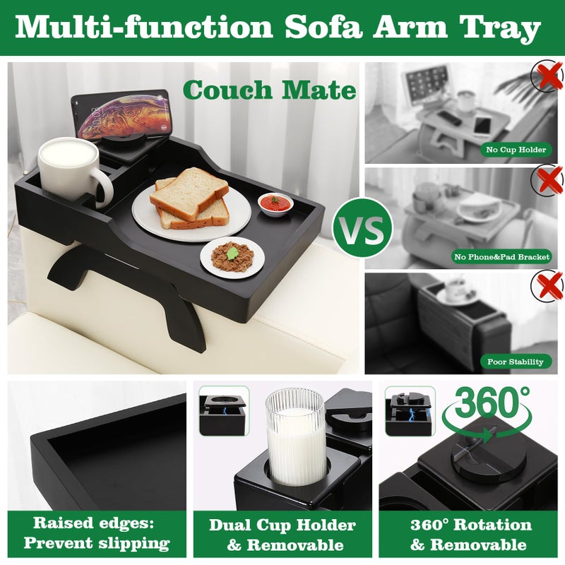 GHKINMAL Couch Cup Holder Tray, 15.4"x9.9" Large 4 in 1 Couch Arm Tray with 360Â°Rotated Phone Holder, Non-Slip Clip on Side Table for Drinks/Remote/Snacks, Ideal Gift for Husband, Wife, Parents - Image 3