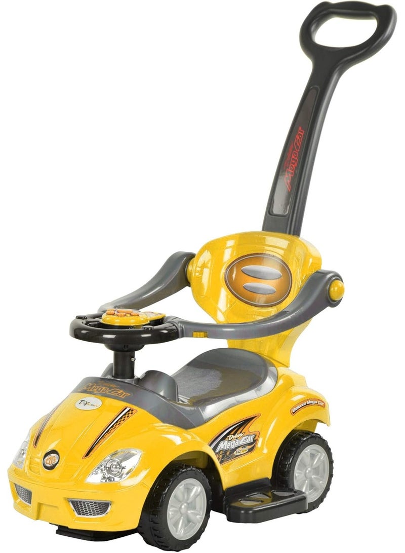 3 In 1 Ride On Toy Car With Barrier And Backrest, Removable Hanlde For Kids - Yellow - Image 1