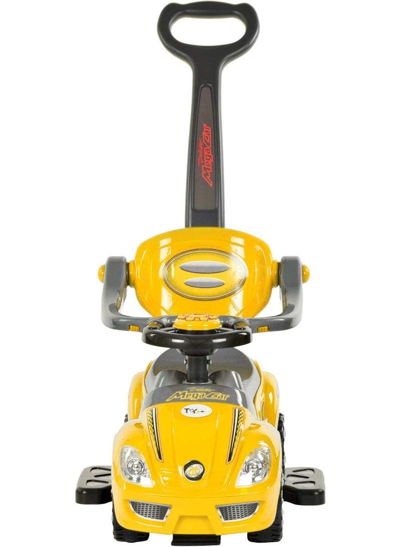 3 In 1 Ride On Toy Car With Barrier And Backrest, Removable Hanlde For Kids - Yellow - Image 3