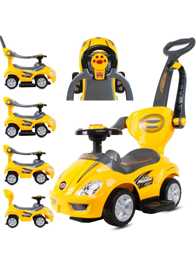 3 In 1 Ride On Toy Car With Barrier And Backrest, Removable Hanlde For Kids - Yellow - Image 2