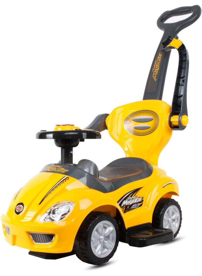 3 In 1 Ride On Toy Car With Barrier And Backrest, Removable Hanlde For Kids - Yellow - Image 4