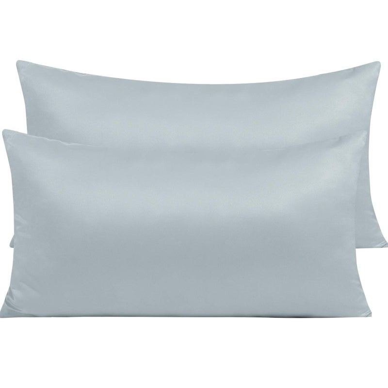 NTBAY Zippered Satin Pillow Cases for Hair and Skin, Luxury King Hidden Zipper Pillowcases Set of 2, 20x36 Inches, Grey - Image 1