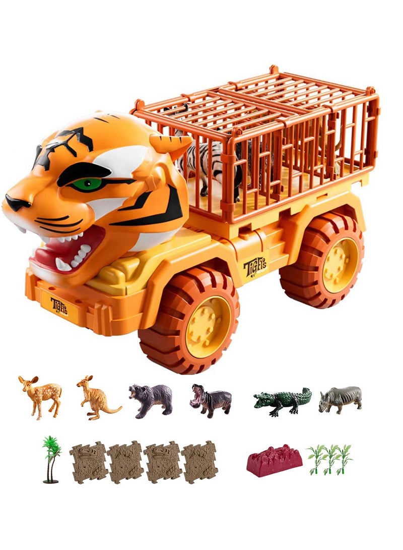 Tiger Truck Toys for Kids with Animal Toys Playset,Tiger Toy Trucks for Boys,Large Tiger Carrier Truck,Animal Transport Vehicle - Image 1