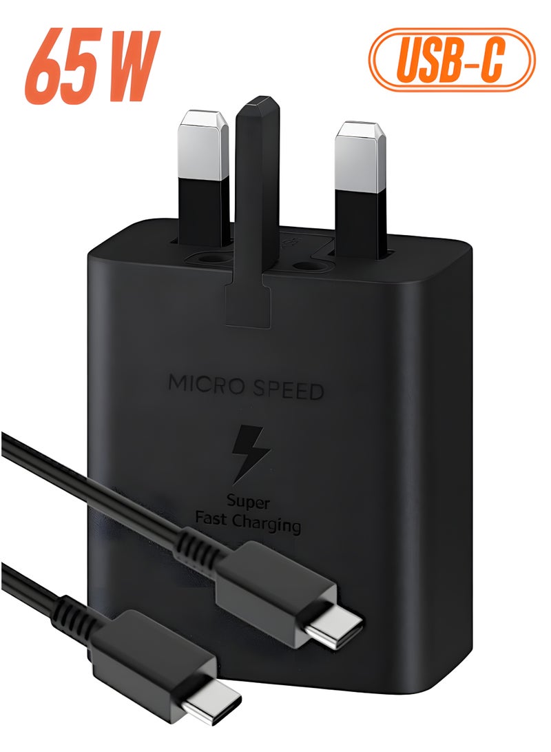 micro speed 65W Super Fast Smart USB-C Fast Charger with 3 Ports & USB-C to USB-C Cable – Compact GaN Adapter for Phones, Laptops & Tablets - Image 1