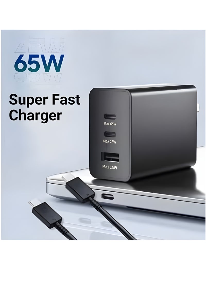 micro speed 65W Super Fast Smart USB-C Fast Charger with 3 Ports & USB-C to USB-C Cable – Compact GaN Adapter for Phones, Laptops & Tablets - Image 4