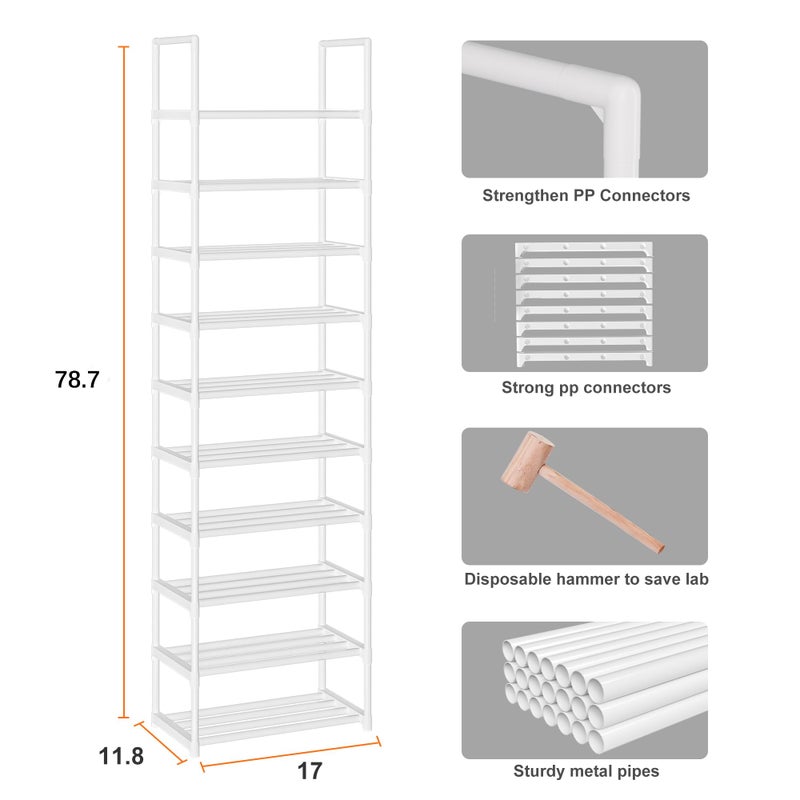 OYREL Shoe Rack Tall, Sturdy Metal Shoe Rack Organizer,Narrow Shoe Racks for Closets,Shoe Stand Shelf - Image 3