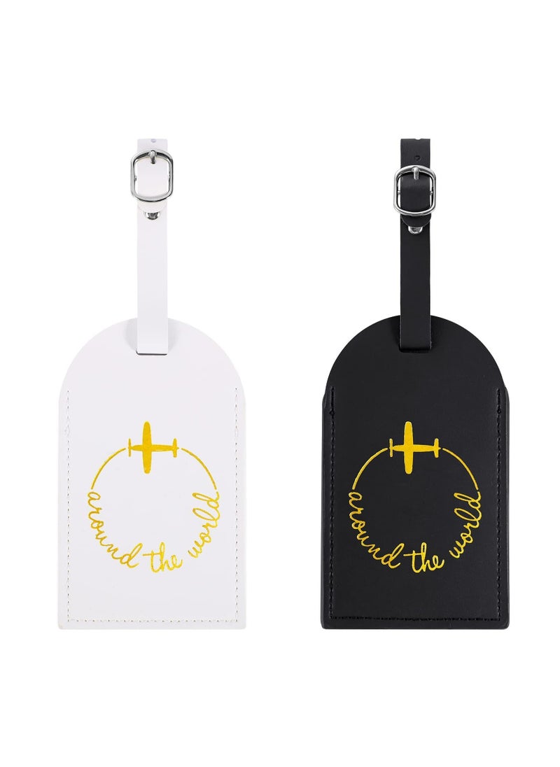 Y&D 2 Pcs Luggage Tags with Name ID Card, PU Labels for Suitcases, Travel Bag Suitcase Privacy Protection Personalized Baggage  - Image 1